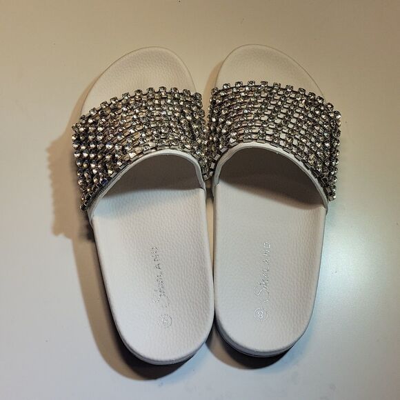 BRAND NEW SHOELAND CHEERFUL RHINESTONES EMBELLISHMENTS SLIDES SANDAL - Picture 8 of 15